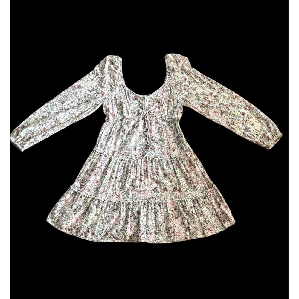 Arizona Jean Co Womens V-Neck Long Sleeve Floral Dress Beige Size DS